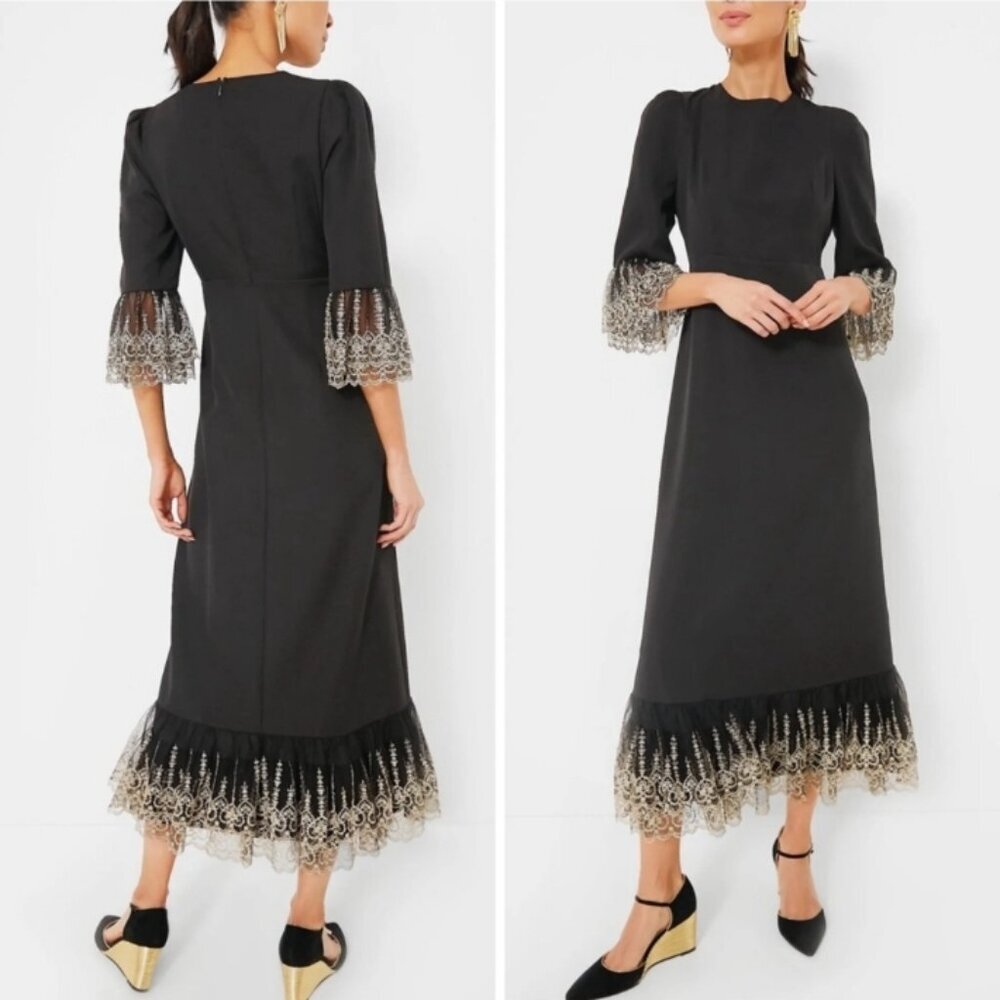 Tuckernuck Black Maxi Dress with Gold Lace Trim